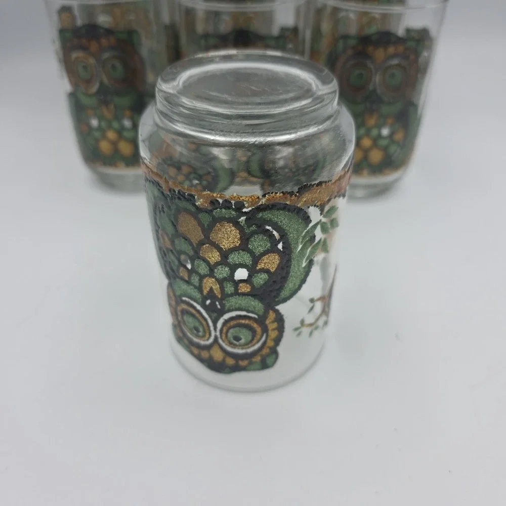 Vintage Libbey Owl Glasses Set Of 7 10 Oz Tumblers Mid Century Barware